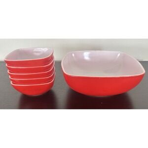 Vintage 1950s PYREX OVENWARE 6-Piece 410 Red Square Hostess Salad Bowl Set Retro